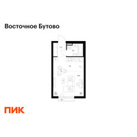 Планировка студии(квартира) площадью 28.3 квадратных метров в “ЖК Восточное Бутово”