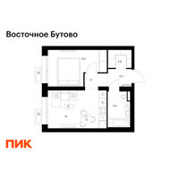 Планировка однокомнатной(квартира) площадью 34.6 квадратных метров в “ЖК Восточное Бутово”