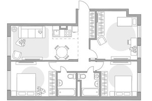 Планировка 4+ комнатной(квартира) площадью 75.49 квадратных метров в “ЖК Аникеевский”