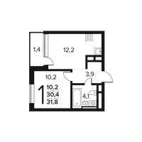 Планировка однокомнатной(квартира) площадью 31.8 квадратных метров в “Новые Ватутинки. Заречный”