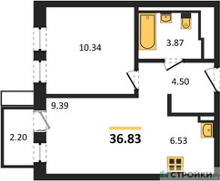 Планировка однокомнатной(квартира) площадью 36.83 квадратных метров в “ЖК Пригород Лесное”
