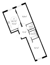 Планировка двухкомнатной(квартира) площадью 64.7 квадратных метров в ЖК “ЖК Переделкино Ближнее”