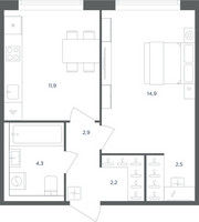 Планировка однокомнатной(квартира) площадью 38.7 квадратных метров в “ЖК Равновесие”