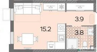 Планировка студии(квартира) площадью 22.9 квадратных метров в “ЖК Лучи-2”