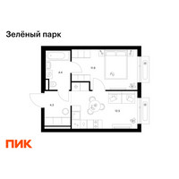 Планировка однокомнатной(квартира) площадью 33.1 квадратных метров в “ЖК Зеленый парк”