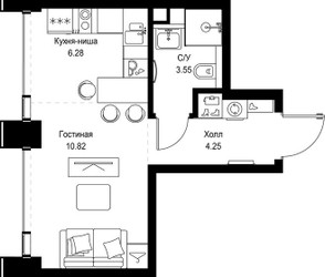 Планировка студии(квартира) площадью 24.9 квадратных метров в ЖК “ЖК СЕТ”