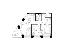 Планировка двухкомнатной(квартира) площадью 58.5 квадратных метров в “ЖК Москворечье”