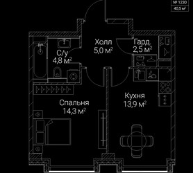 Планировка однокомнатной(квартира) площадью 40.5 квадратных метров в ЖК “ЖК СЕЗАР БУДУЩЕЕ”