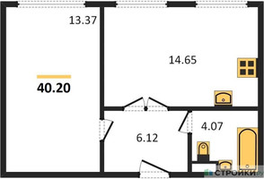 Планировка однокомнатной(апартаменты) площадью 40.2 квадратных метров в “ЖК Движение. Говорово”