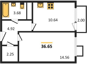 Планировка однокомнатной(квартира) площадью 36.65 квадратных метров в ЖК “ЖК Катуар”