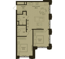 Планировка двухкомнатной(квартира) площадью 61.3 квадратных метров в “ЖК Дом на Часовой”