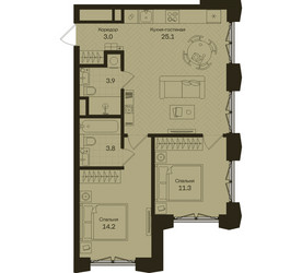 Планировка двухкомнатной(квартира) площадью 61.3 квадратных метров в ЖК “ЖК Дом на Часовой”