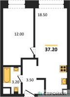 Планировка однокомнатной(квартира) площадью 37.2 квадратных метров в “ЖК Voice Towers (Войс Тауэрс)”