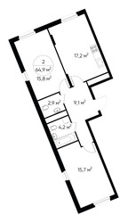 Планировка двухкомнатной(квартира) площадью 64.9 квадратных метров в ЖК “ЖК Переделкино Ближнее”