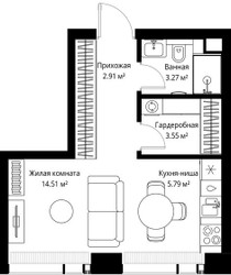 Планировка студии(квартира) площадью 30.03 квадратных метров в ЖК “ЖК Веер”