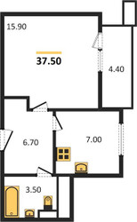Планировка однокомнатной(квартира) площадью 37.6 квадратных метров в ЖК “ЖК Парк Легенд 2”