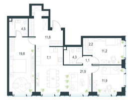 Планировка 4+ комнатной(квартира) площадью 96.4 квадратных метров в “ЖК Левел Мичуринский”
