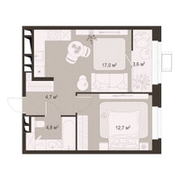 Планировка однокомнатной(квартира) площадью 42.8 квадратных метров в “ЖК Гранд Комфорт”