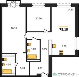 Планировка двухкомнатной(квартира) площадью 78.1 квадратных метров в “ЖК Квартал Метроном”