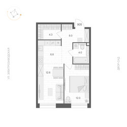 Планировка однокомнатной(квартира) площадью 47.7 квадратных метров в ЖК “ЖК АРТЕЛЬ”