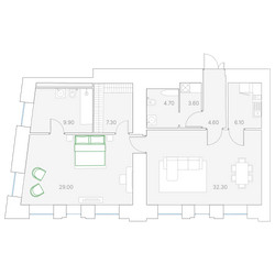 Планировка однокомнатной(квартира) площадью 97.5 квадратных метров в ЖК “ЖК Клубный дом Duo (Дуо)”