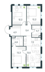 Планировка 4+ комнатной(квартира) площадью 78.2 квадратных метров в ЖК “ЖК Level Нижегородская”
