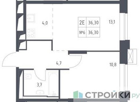 Планировка однокомнатной(апартаменты) площадью 36.3 квадратных метров в “ЖК Верейская 41”