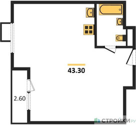 Планировка однокомнатной(квартира) площадью 43.4 квадратных метров в ЖК “ЖК Миловидное”