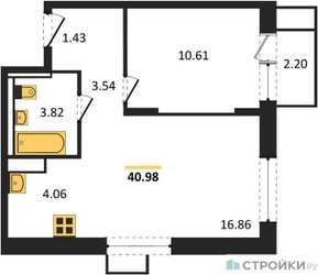 Планировка однокомнатной(квартира) площадью 40.3 квадратных метров в ЖК “ЖК Пригород Лесное”