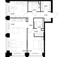 Планировка двухкомнатной(квартира) площадью 67.5 квадратных метров в “ЖК НОВА”