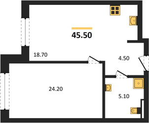 Планировка однокомнатной(квартира) площадью 45.5 квадратных метров в ЖК “ЖК МОНС”