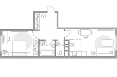 Планировка двухкомнатной(квартира) площадью 44.5 квадратных метров в ЖК “ЖК Бригантина”