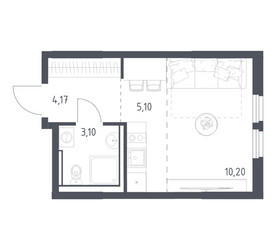 Планировка студии(квартира) площадью 22.57 квадратных метров в ЖК “ЖК Пригород Лесное”