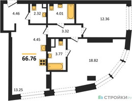 Планировка двухкомнатной(квартира) площадью 66.76 квадратных метров в “ЖК Солос”