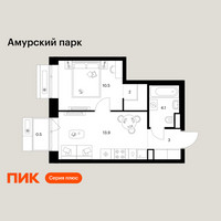 Планировка однокомнатной(квартира) площадью 34 квадратных метров в “ЖК Амурский парк”