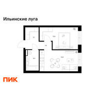 Планировка однокомнатной(квартира) площадью 37.6 квадратных метров в “ЖК Ильинские луга”