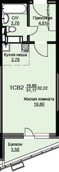 Планировка студии(квартира) площадью 32.6 квадратных метров в ЖК “ЖК Соболевка”