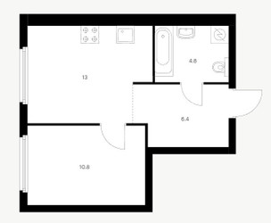 Планировка однокомнатной(квартира) площадью 38.4 квадратных метров в ЖК “ЖК Барклая 6”