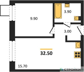 Планировка однокомнатной(квартира) площадью 32.5 квадратных метров в ЖК “ЖК Лесная Отрада”
