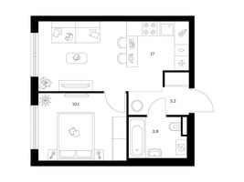 Планировка однокомнатной(квартира) площадью 34.2 квадратных метров в “ЖК Ильинские луга”