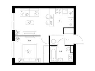 Планировка однокомнатной(квартира) площадью 34.2 квадратных метров в ЖК “ЖК Ильинские луга”