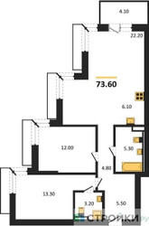Планировка двухкомнатной(квартира) площадью 73.6 квадратных метров в ЖК “ЖК Дзен-кварталы”
