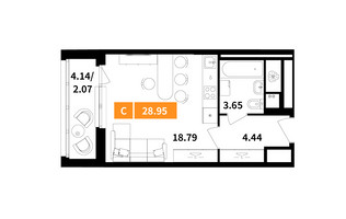 Планировка студии(квартира) площадью 28.9 квадратных метров в “ЖК Планерный Квартал”