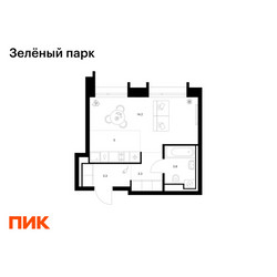 Планировка студии(квартира) площадью 29.6 квадратных метров в ЖК “ЖК Зеленый парк”