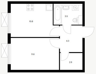 Планировка однокомнатной(квартира) площадью 33.1 квадратных метров в ЖК “ЖК Люблинский парк”