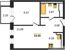 Планировка однокомнатной(квартира) площадью 33.05 квадратных метров в “ЖК Квартал Авиаторов”