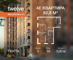 Планировка 4+ комнатной(квартира) площадью 82.8 квадратных метров в “ЖК Твелв”