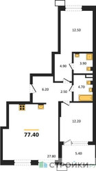 Планировка двухкомнатной(квартира) площадью 77.4 квадратных метров в ЖК “ЖК Дзен-кварталы”