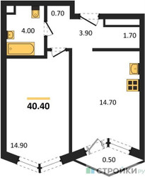 Планировка однокомнатной(квартира) площадью 40.4 квадратных метров в ЖК “Акценты”