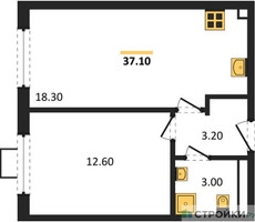 Планировка однокомнатной(квартира) площадью 37.1 квадратных метров в “ЖК Лучи-2”